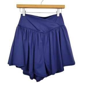 No Brand Blue Flowy Butterfly Criss Cross Waist Shorts  Size Large